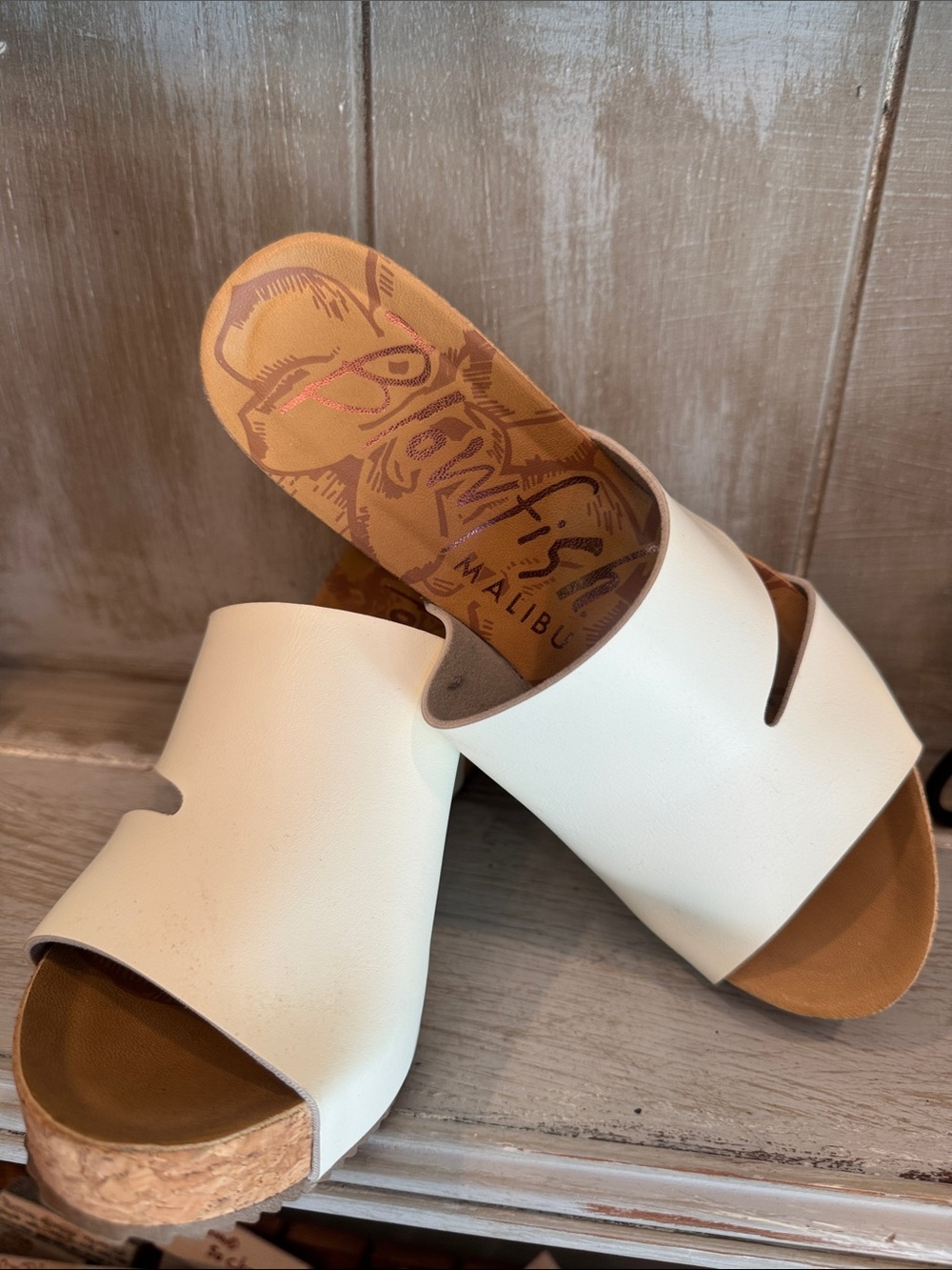 Blowfish Cream White Cork Wedge Slide Sandals
